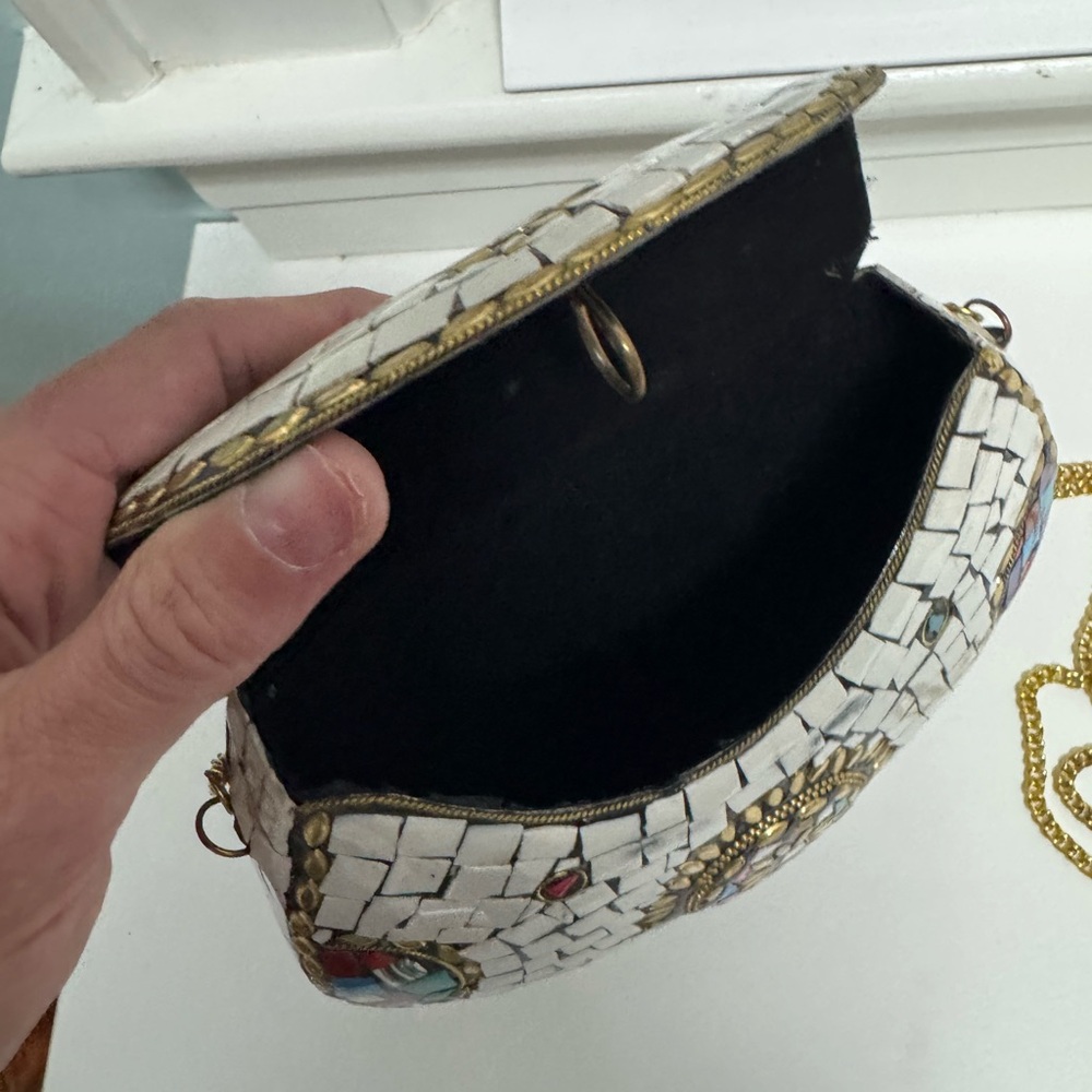 Handmade Mosaic Stone, Brass & Metal Clutch Purse - Picture 4 of 4